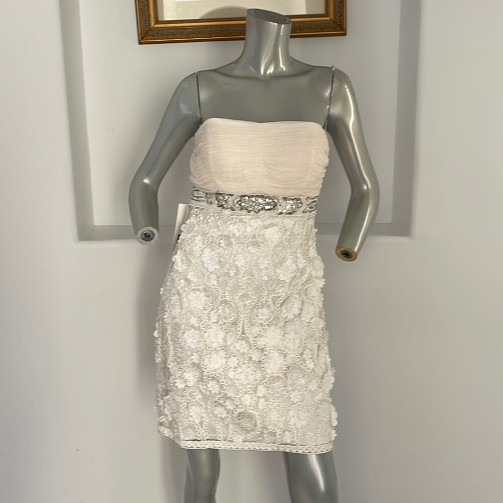 Sue Wong Nocturne Special Occasion Strapless Mini Dress Ivory Size 8 NWT